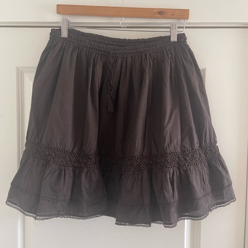 LOFT Brown Bubble Mini Skirt with Ruffled Smocked Design